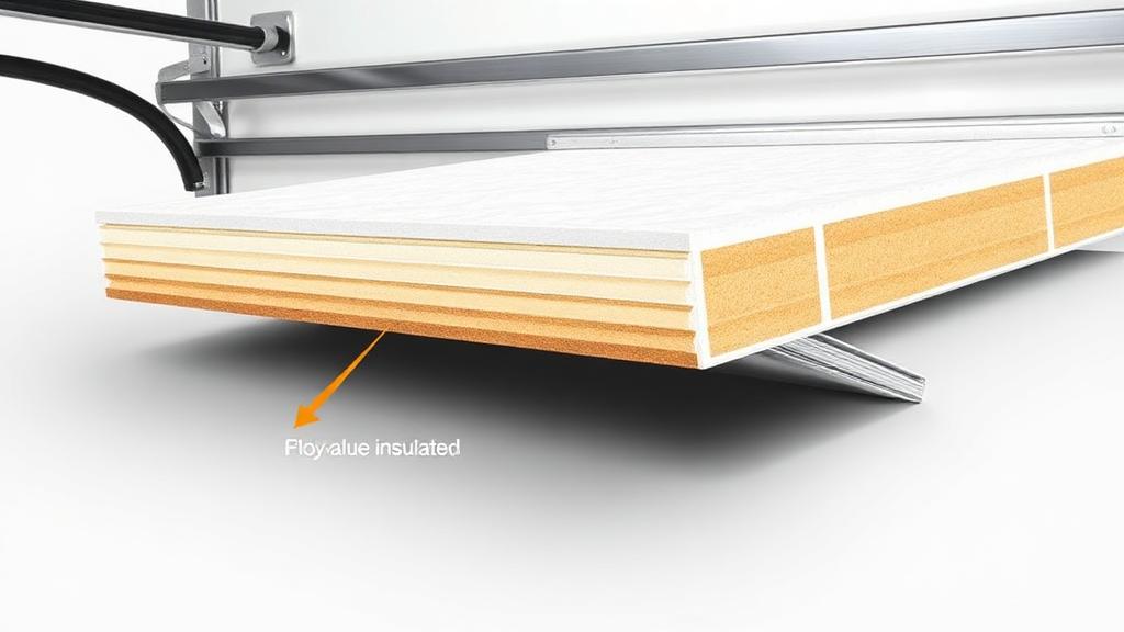 Cross-section of insulated garage door panel showing R-value insulation layers